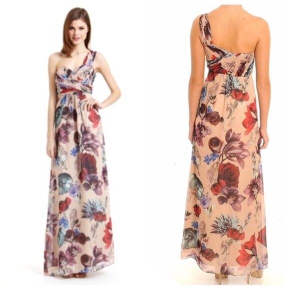 Ted Baker floral one shoulder chiffon pleated maxi Dress size 3 / large - Picture 1 of 9